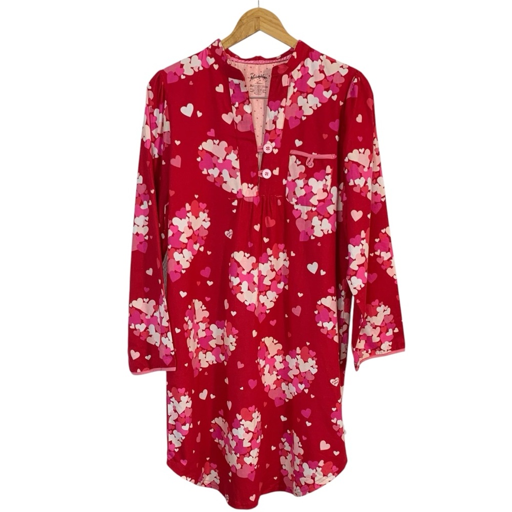 NICK & NORA Heart Print Long Sleeve Night Shirt Sz L